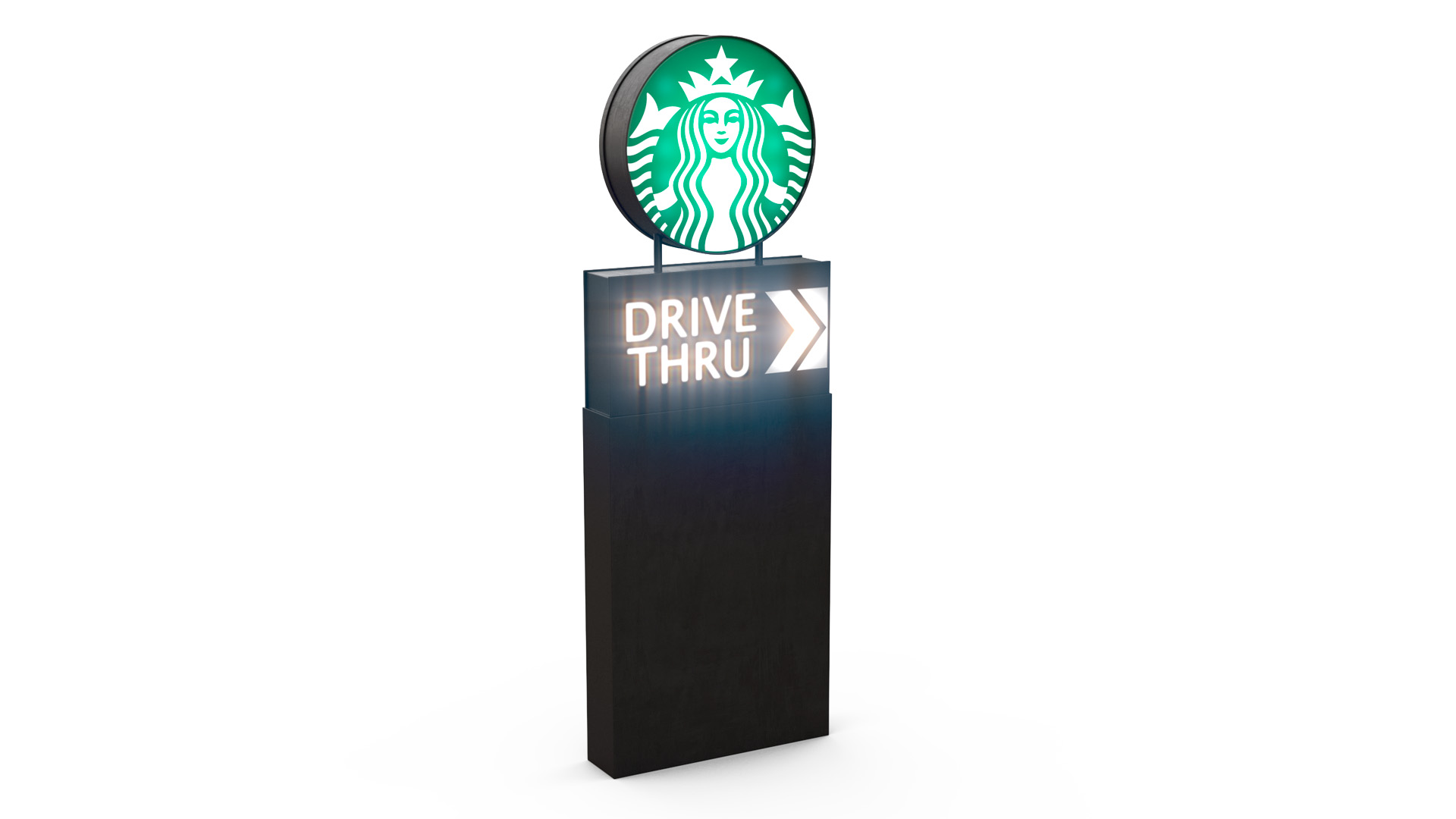 3D Round Starbucks Drive Thru Signage Light On model