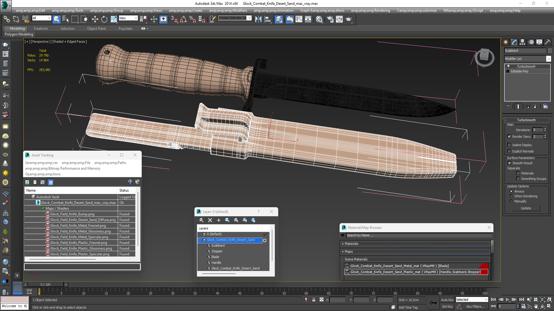 3D model Glock Combat Knife Desert Sand