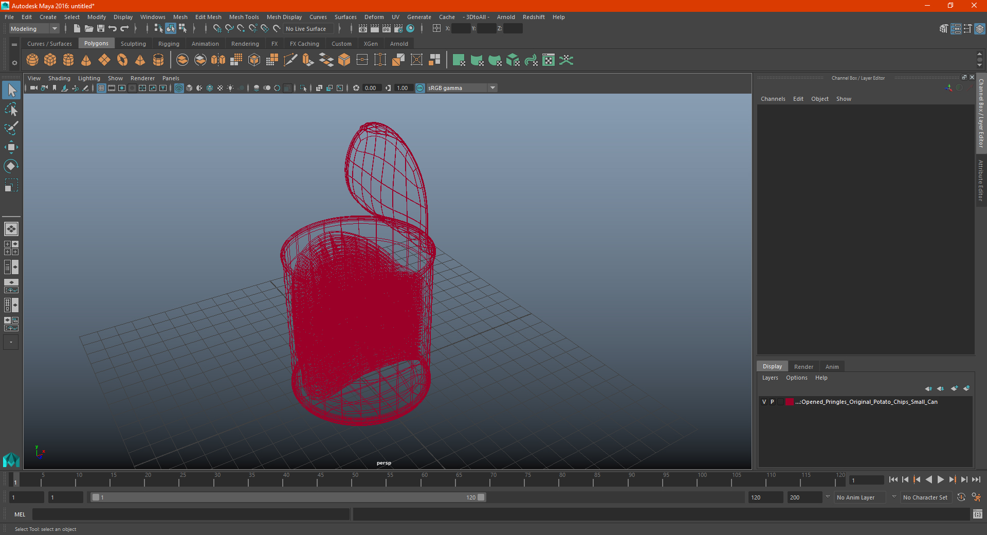 3D model Open Pringles Original Potato Chips Small Can