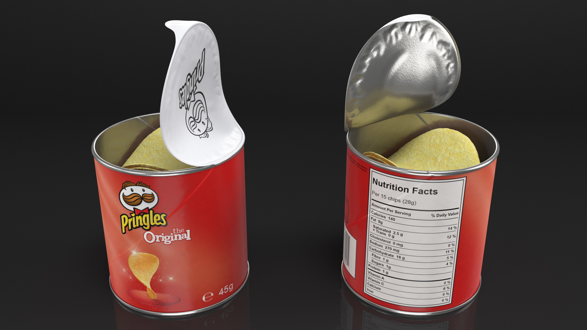 3D model Open Pringles Original Potato Chips Small Can