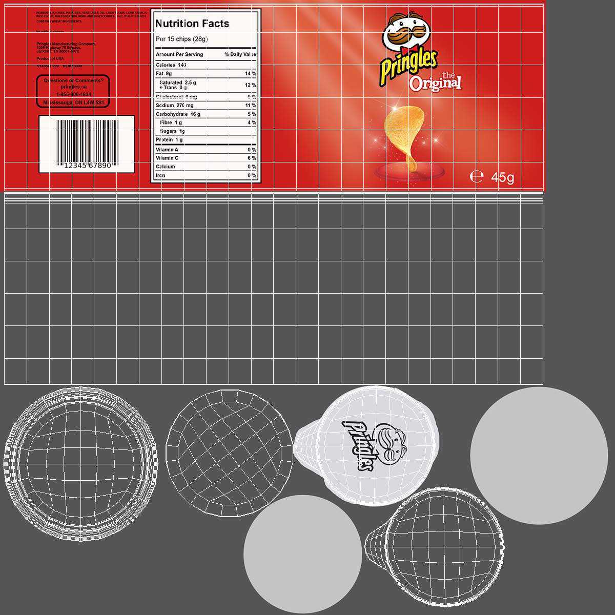 3D model Open Pringles Original Potato Chips Small Can