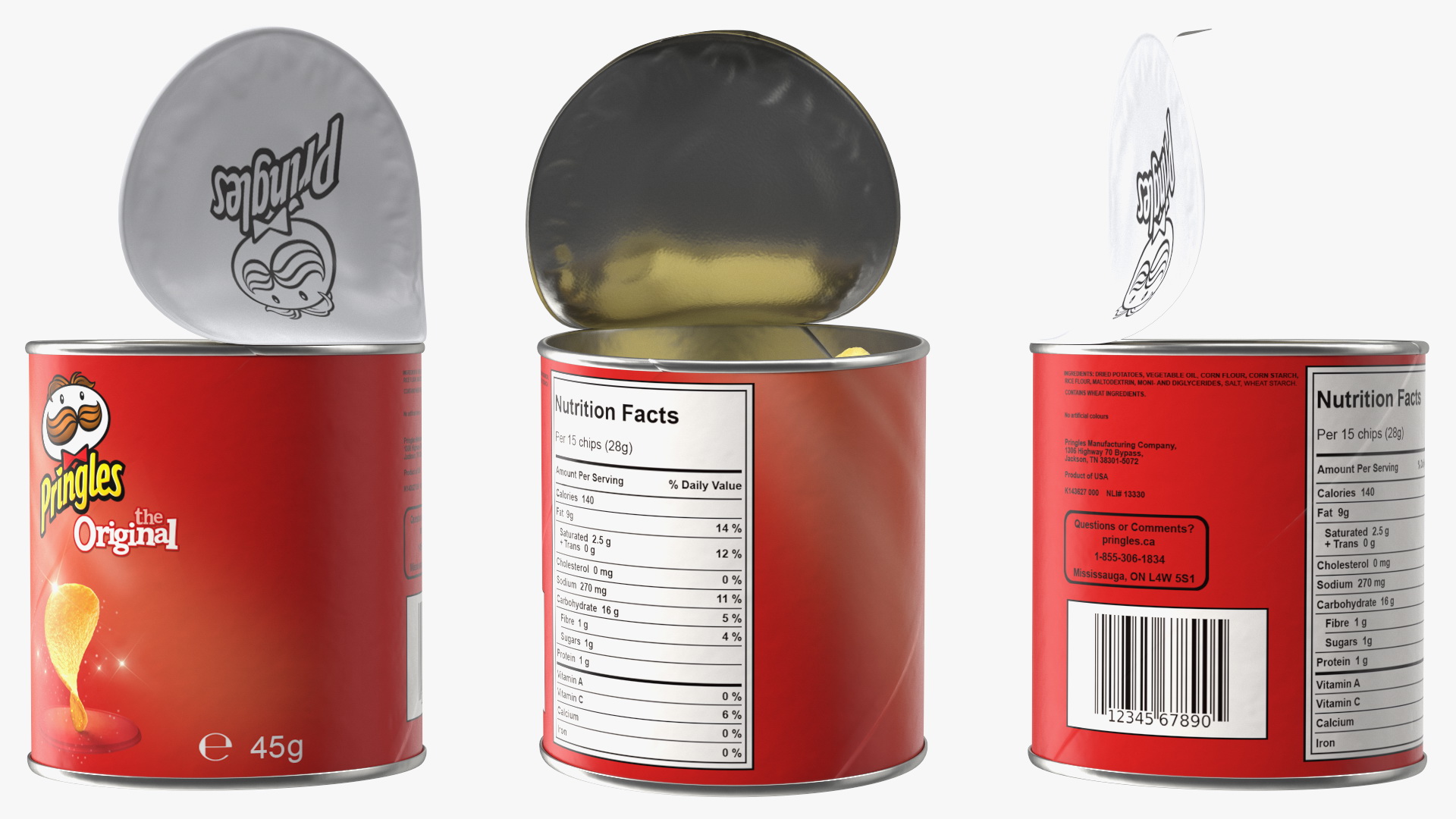 3D model Open Pringles Original Potato Chips Small Can