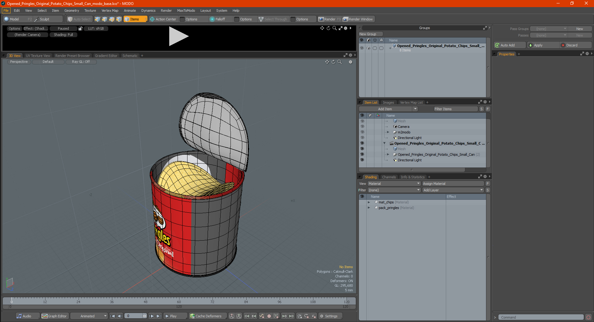 3D model Open Pringles Original Potato Chips Small Can