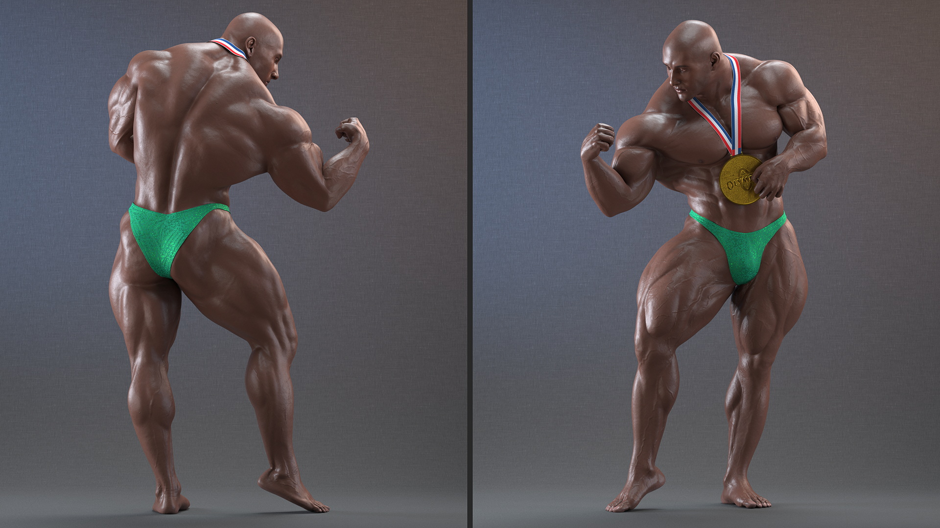 Champion Afro American Bodybuilder Man Rigged for Maya 3D model
