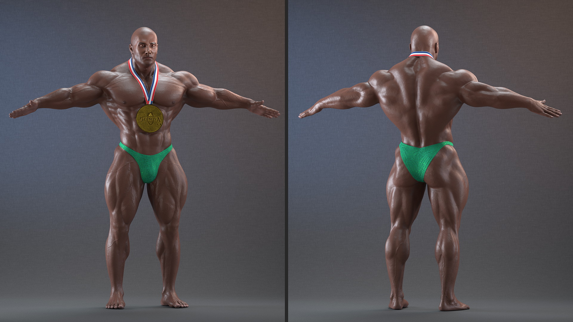 Champion Afro American Bodybuilder Man Rigged for Maya 3D model