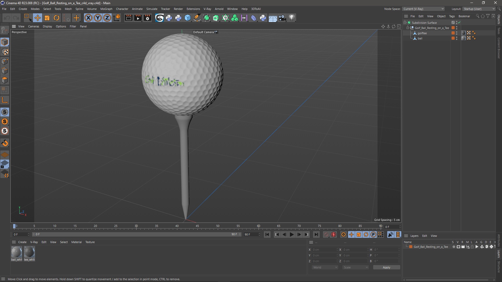 3D Golf Ball Resting on a Tee
