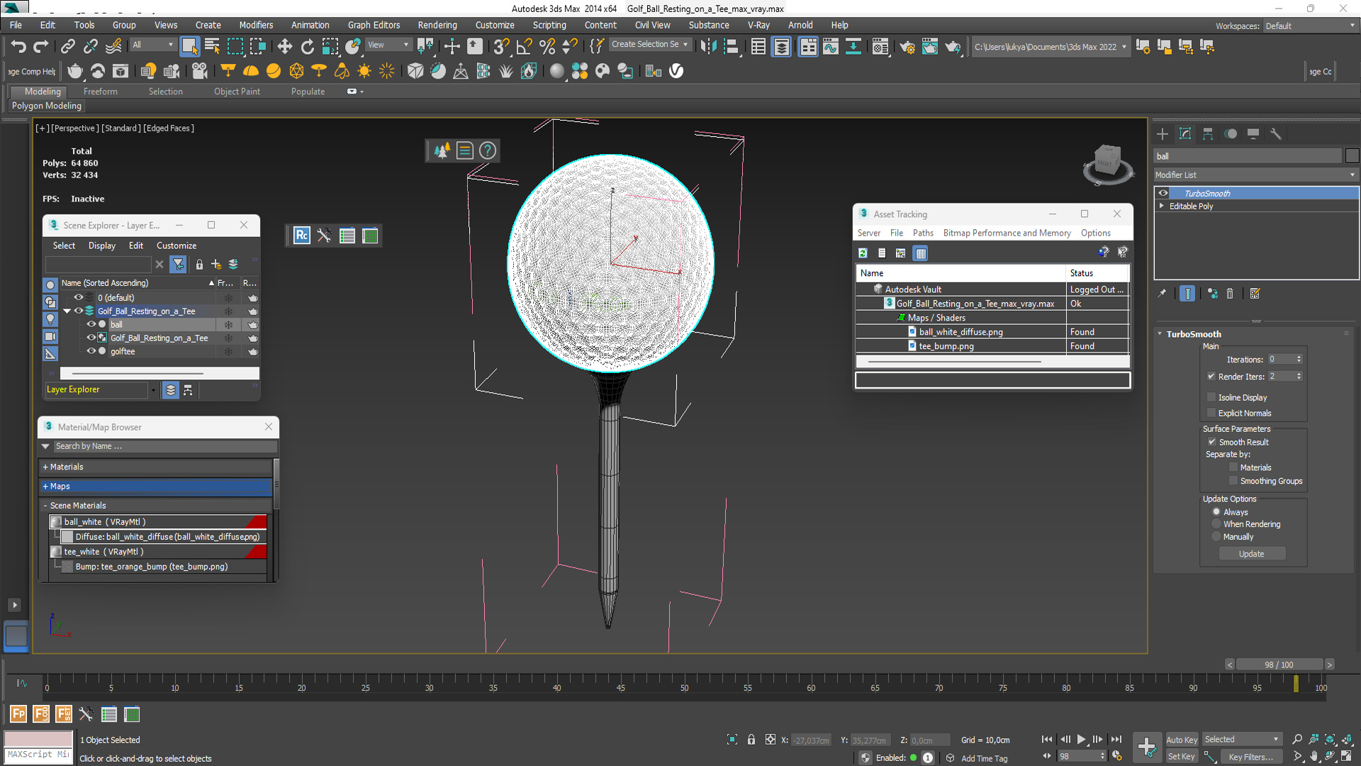 3D Golf Ball Resting on a Tee