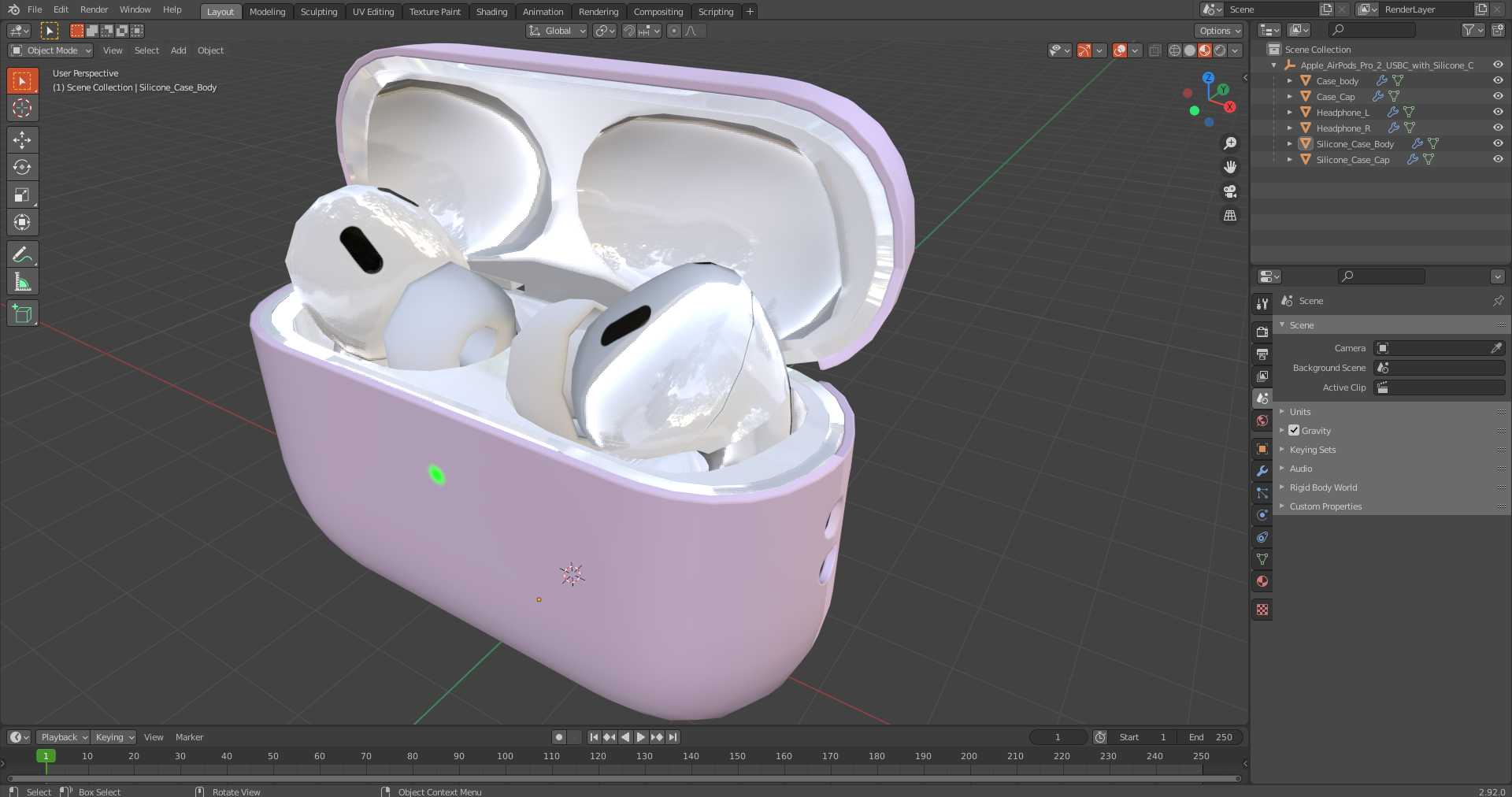 Apple AirPods Pro 2 USB-C with Silicone Case Pink 3D model