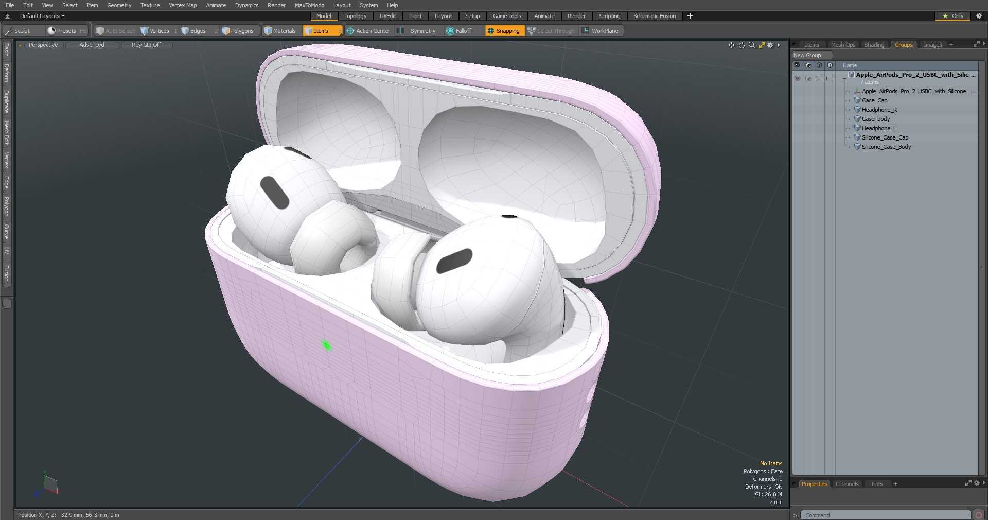 Apple AirPods Pro 2 USB-C with Silicone Case Pink 3D model