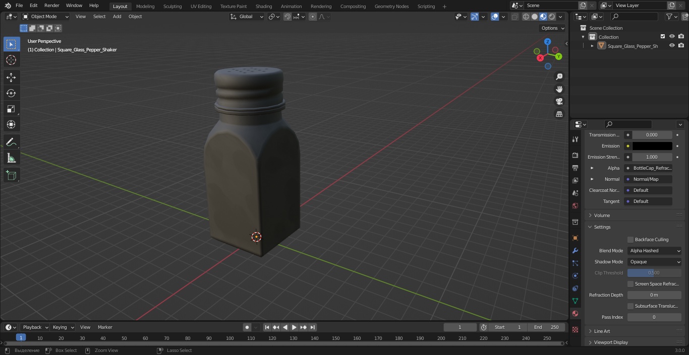 3D Square Glass Pepper Shaker