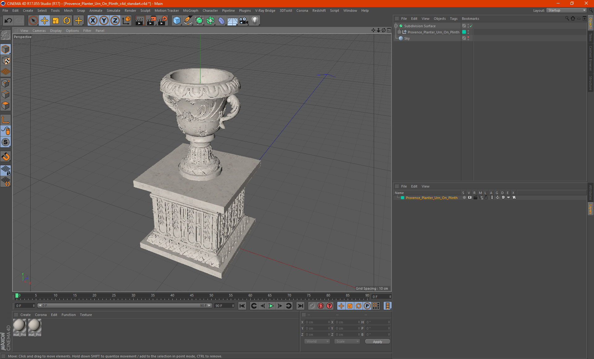 3D model Provence Planter Urn On Plinth
