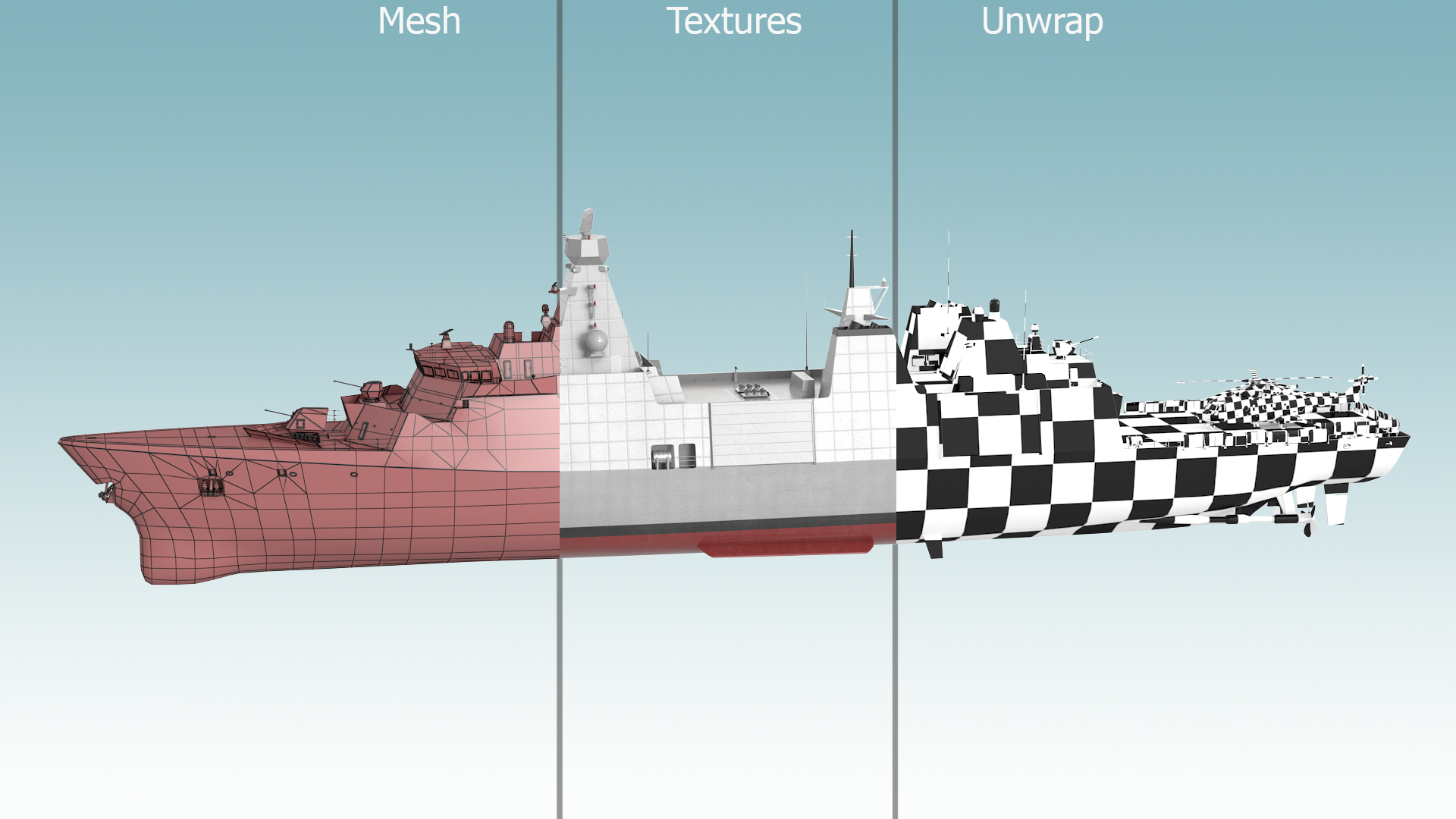Naval Frigate with Transport Helicopter 3D model
