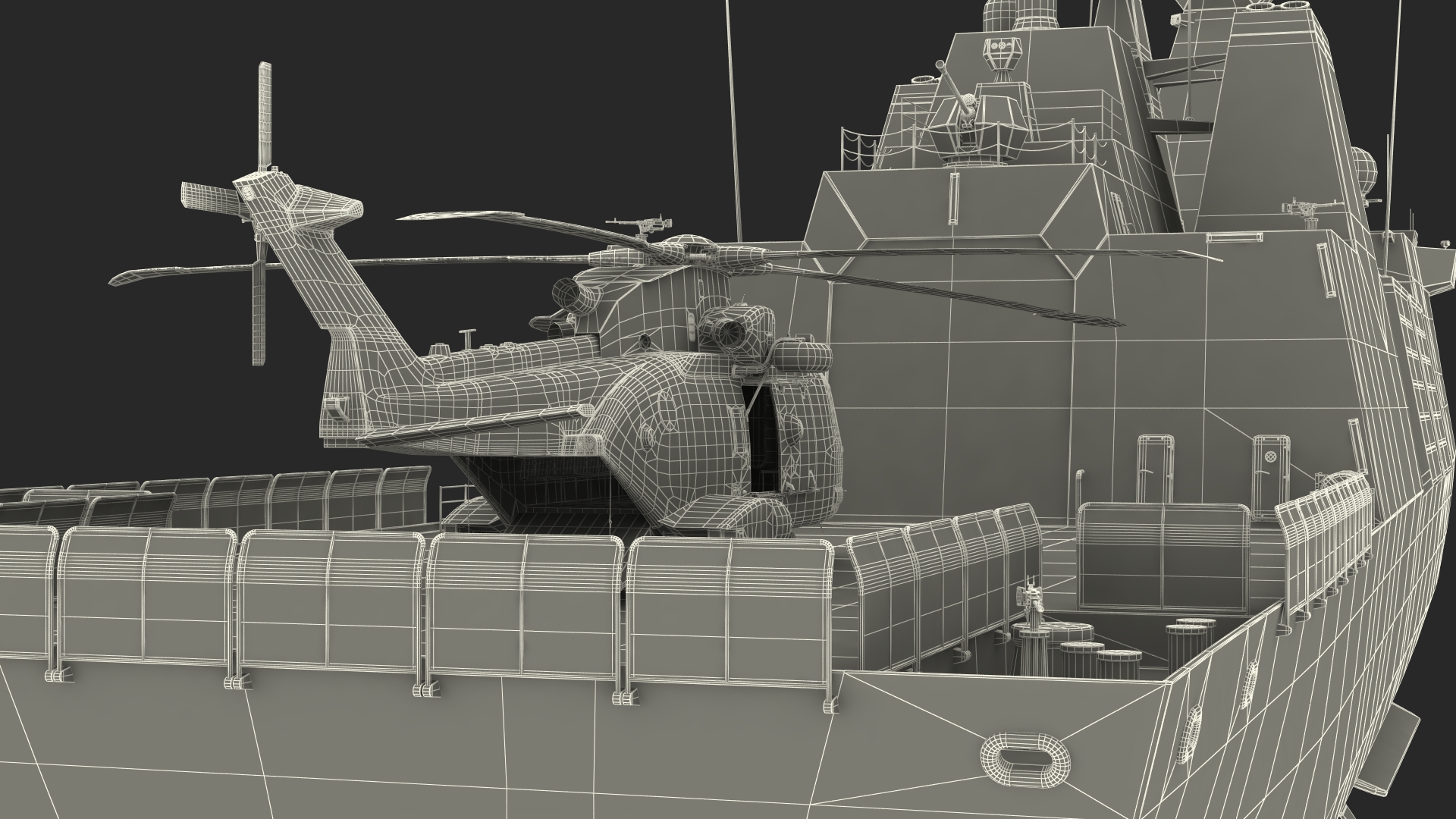 Naval Frigate with Transport Helicopter 3D model