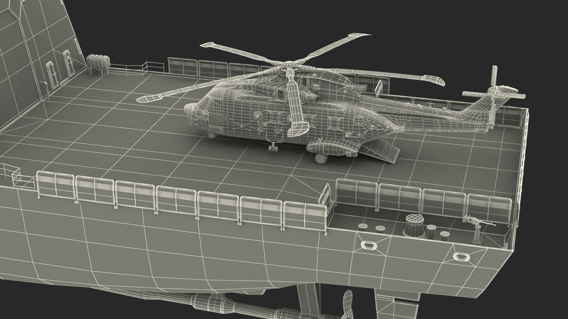 Naval Frigate with Transport Helicopter 3D model