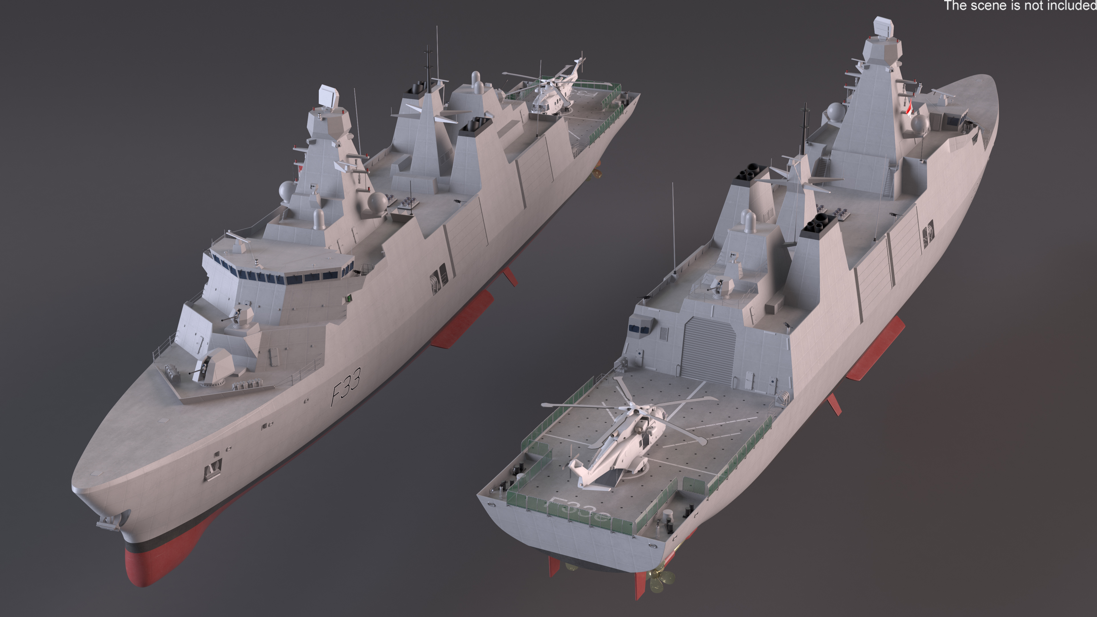 Naval Frigate with Transport Helicopter 3D model
