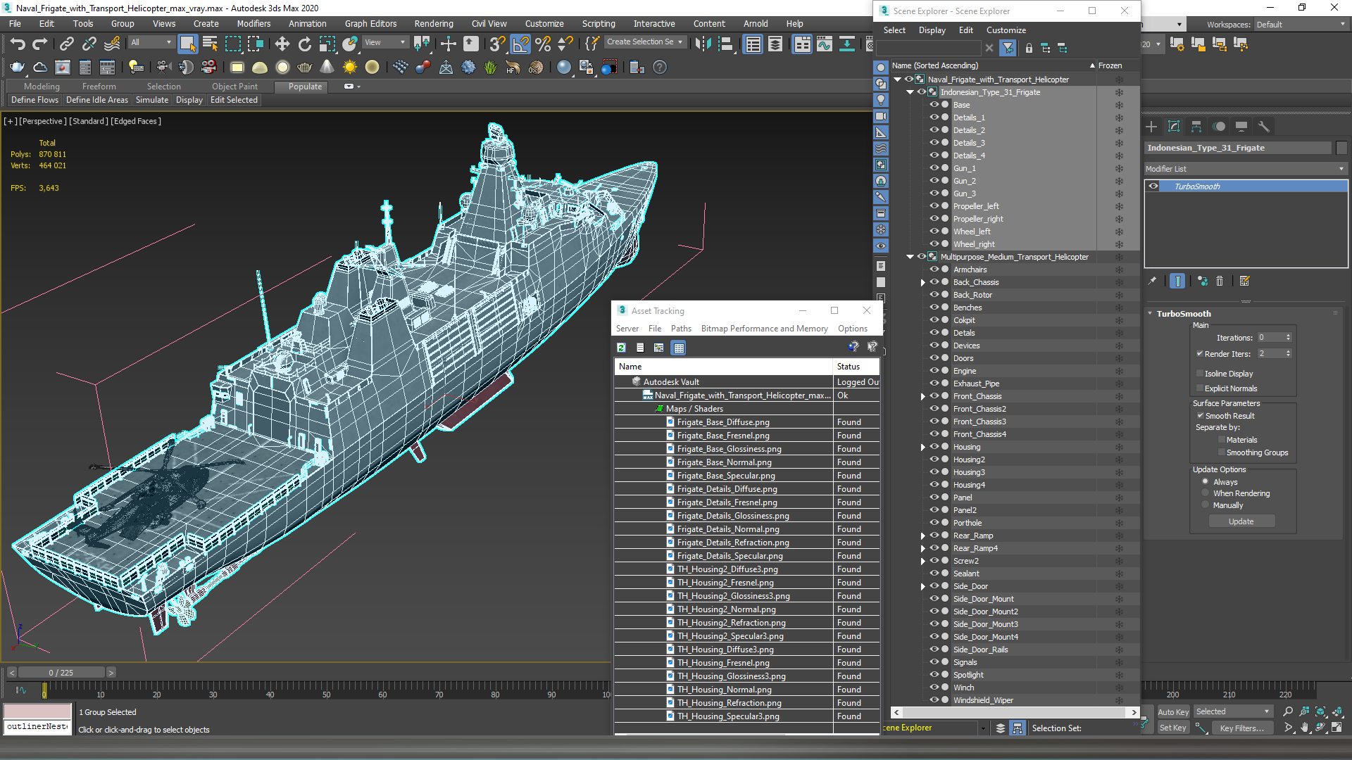 Naval Frigate with Transport Helicopter 3D model