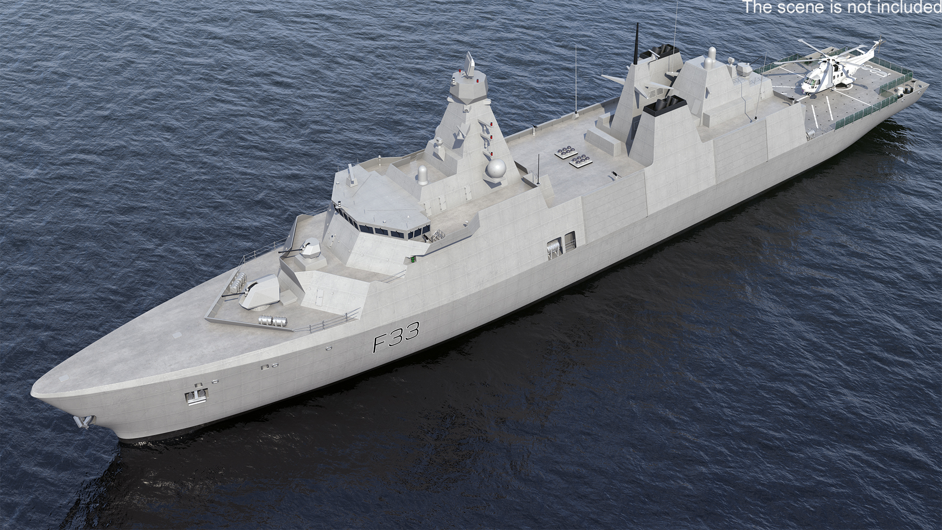 Naval Frigate with Transport Helicopter 3D model