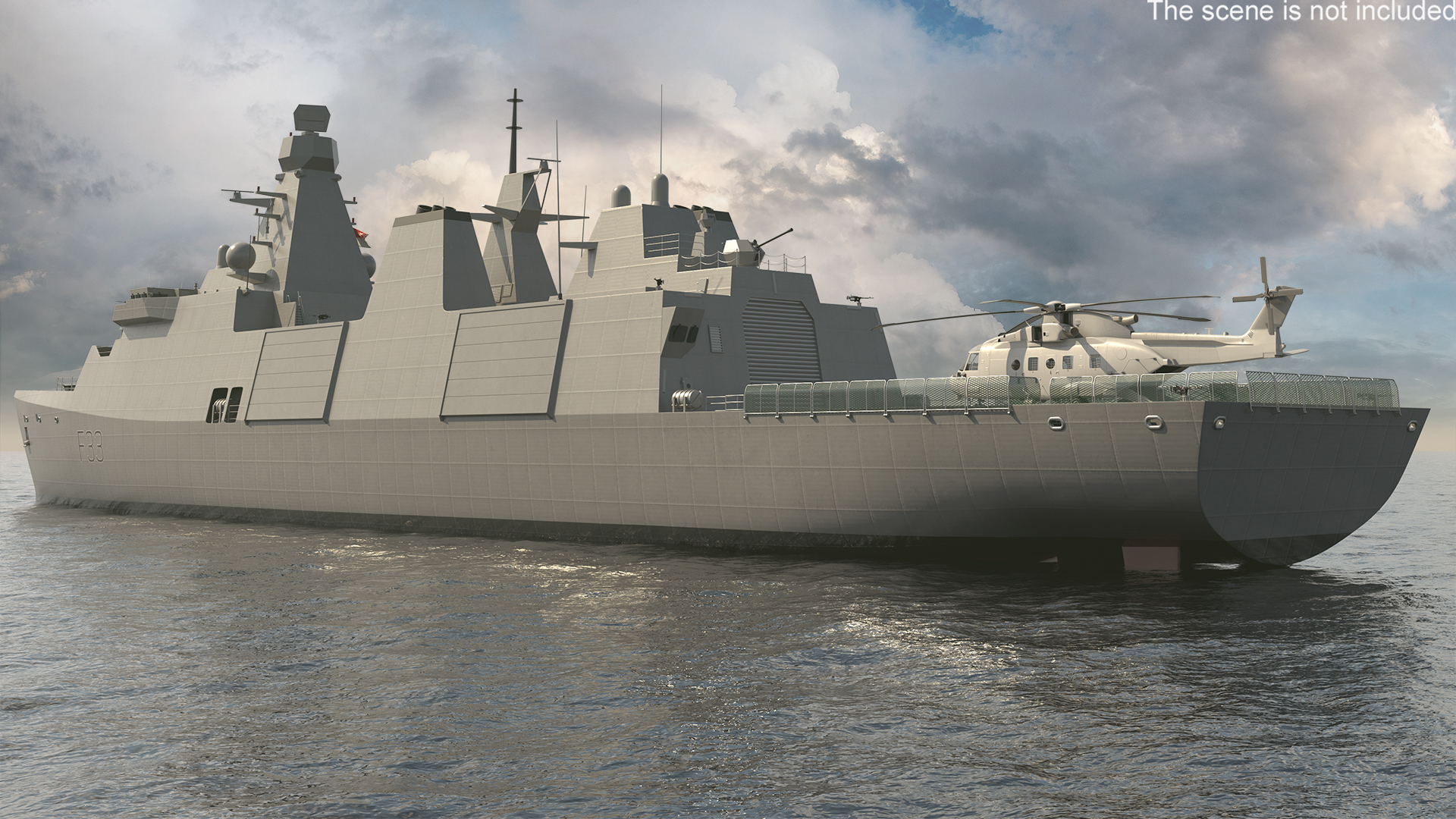 Naval Frigate with Transport Helicopter 3D model