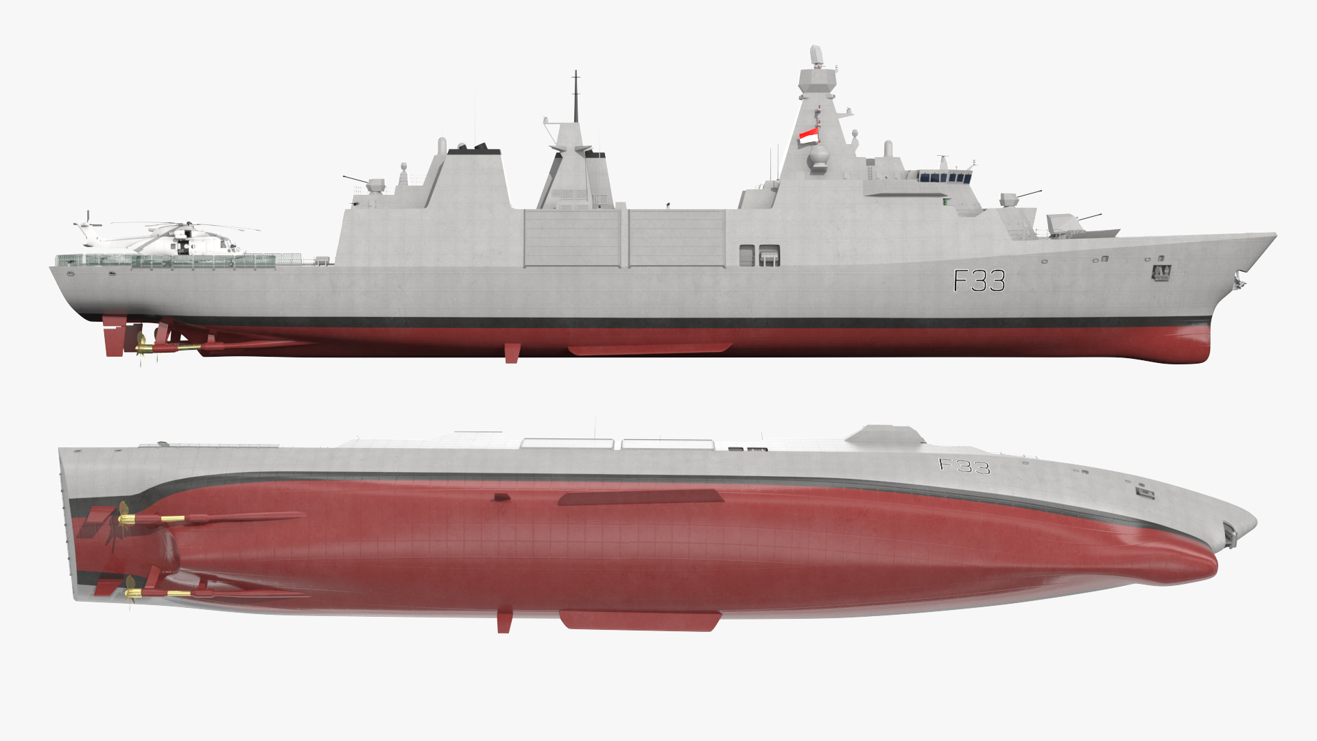 Naval Frigate with Transport Helicopter 3D model