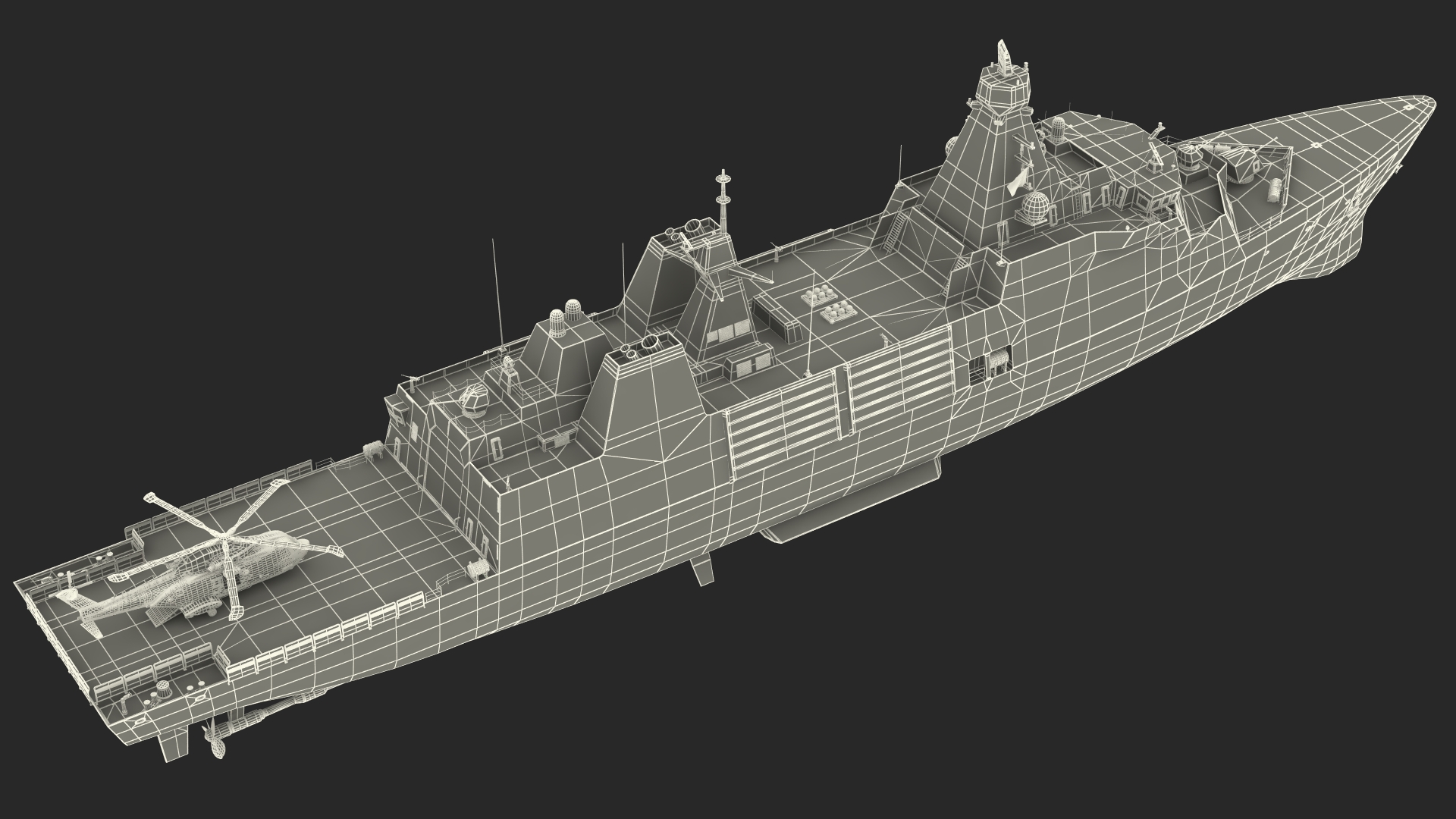 Naval Frigate with Transport Helicopter 3D model