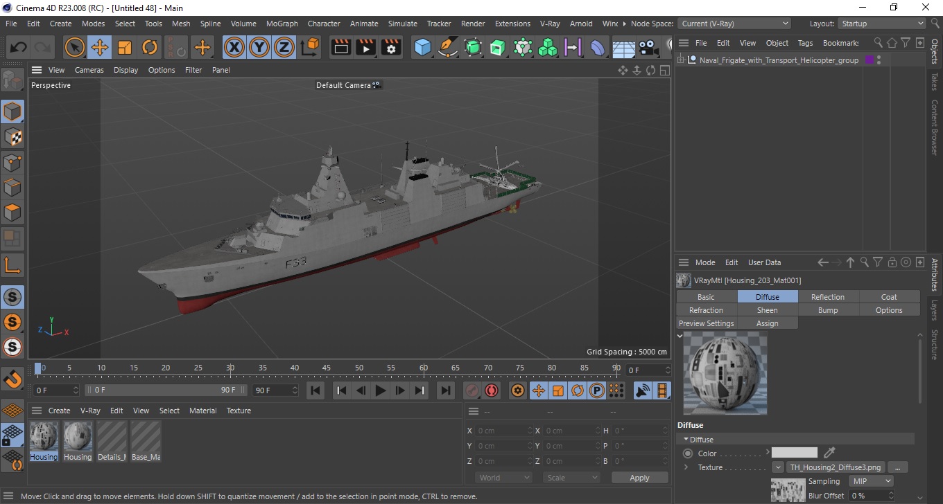 Naval Frigate with Transport Helicopter 3D model