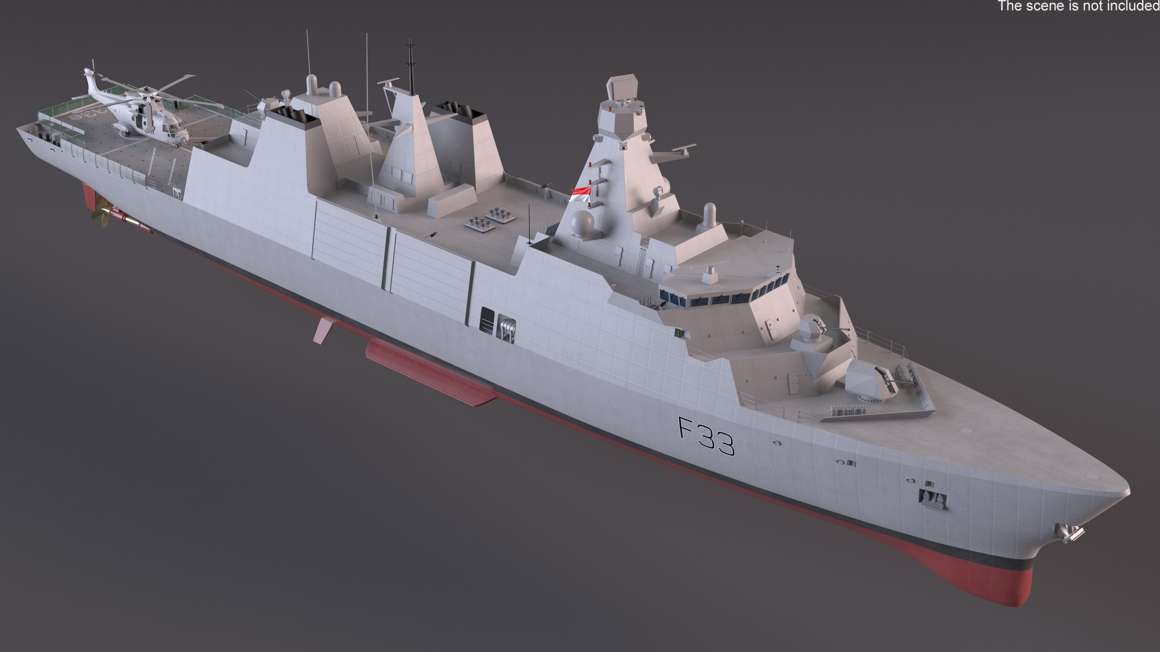 Naval Frigate with Transport Helicopter 3D model