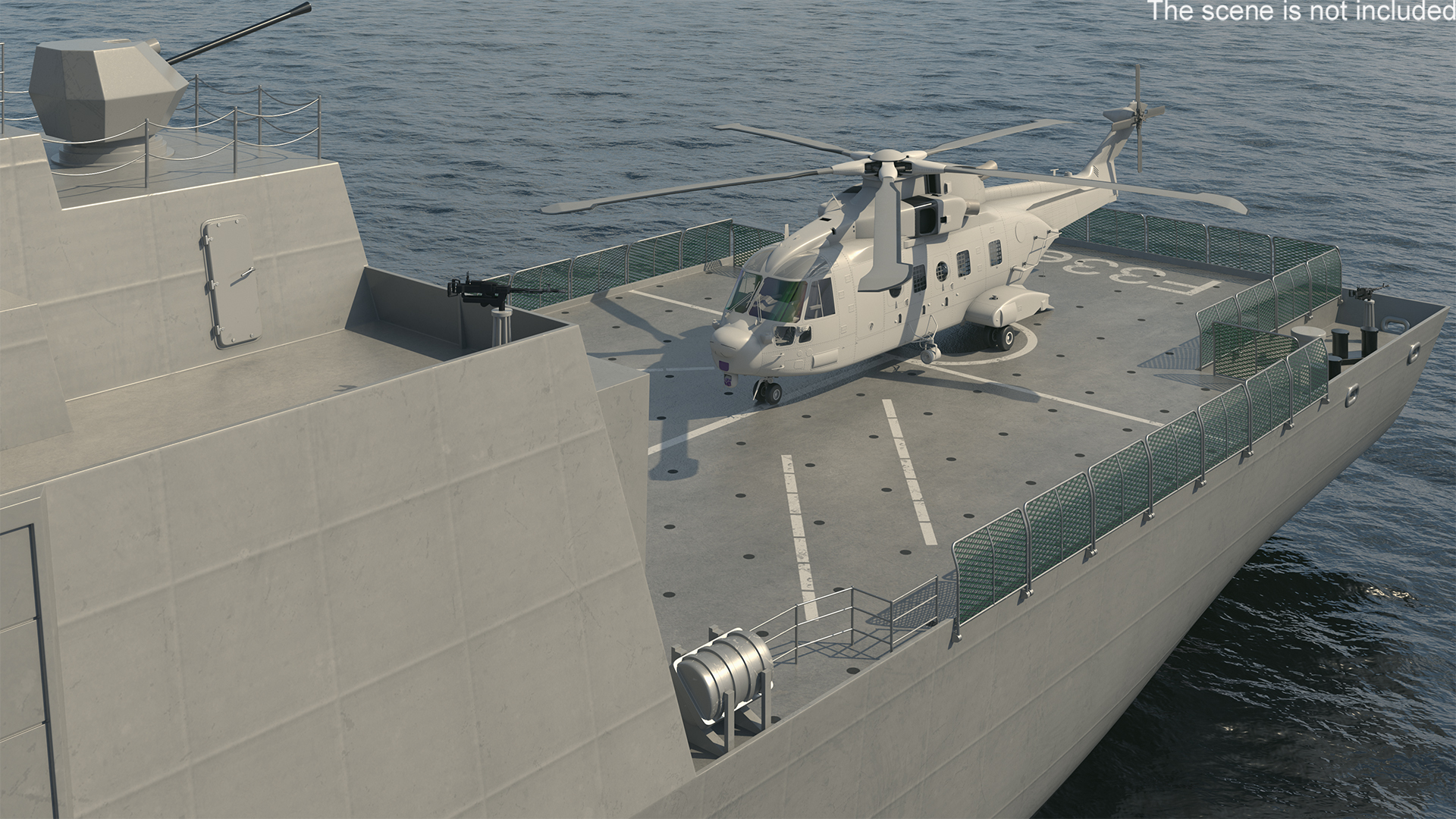 Naval Frigate with Transport Helicopter 3D model