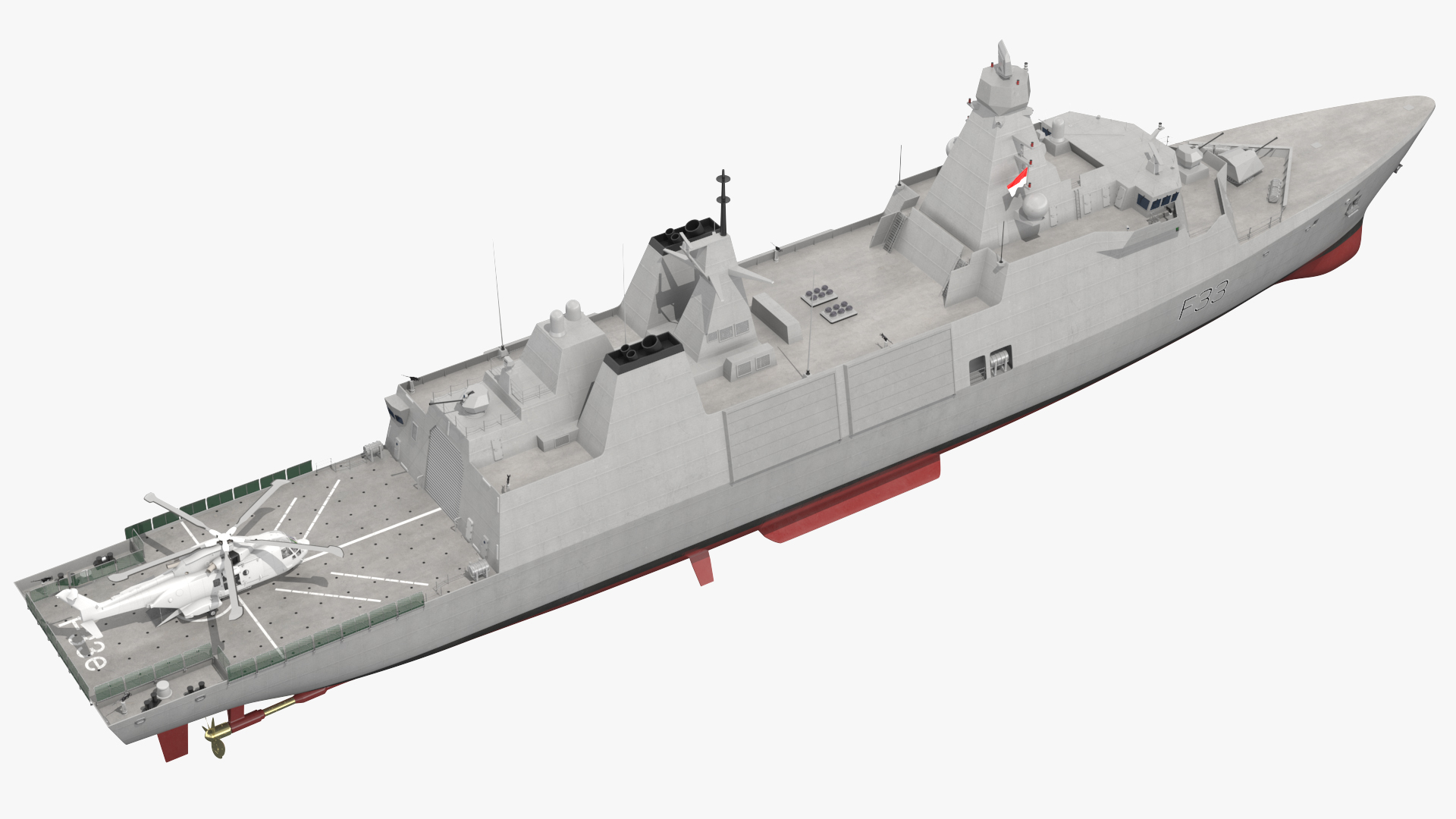 Naval Frigate with Transport Helicopter 3D model
