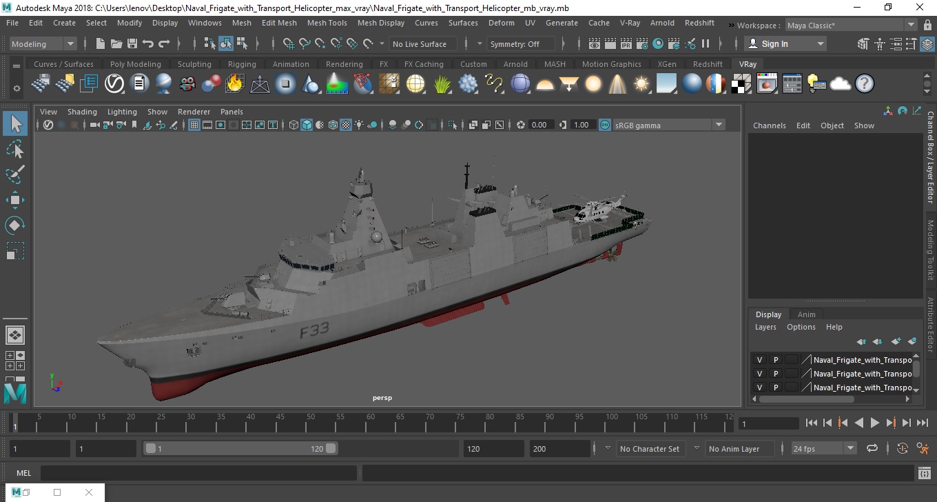 Naval Frigate with Transport Helicopter 3D model