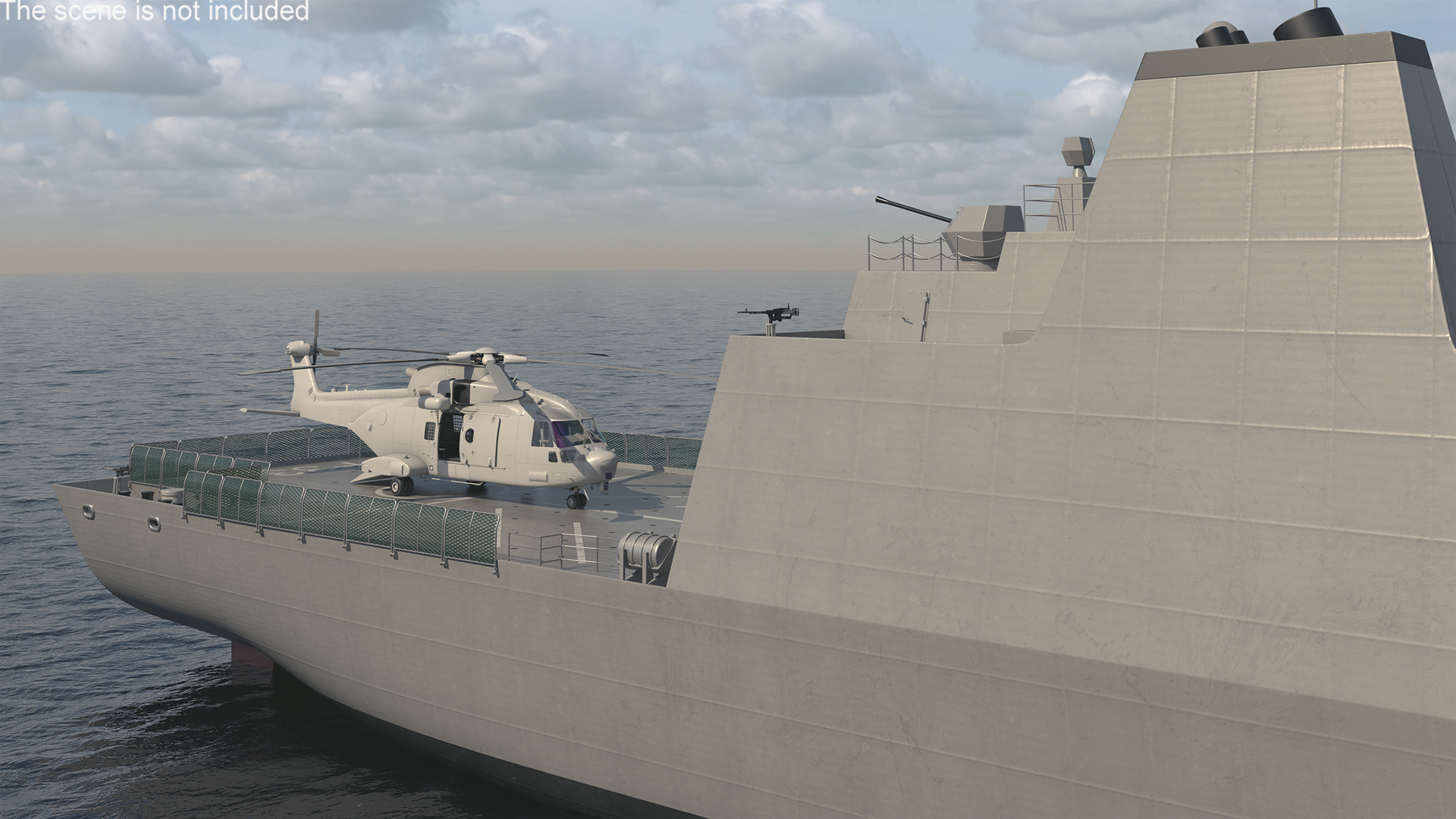 Naval Frigate with Transport Helicopter 3D model