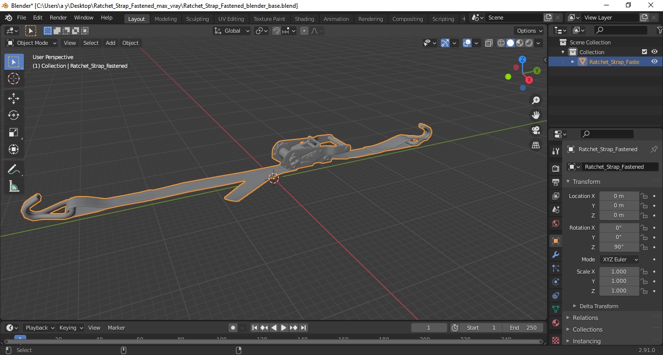 Ratchet Strap Fastened 3D