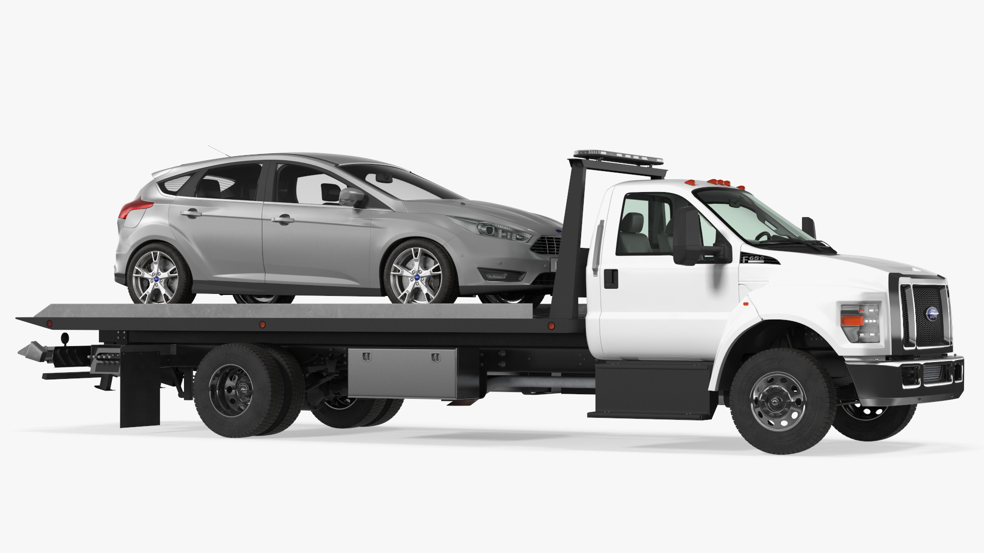 3D model Ford F650 Tow Truck with Ford Focus