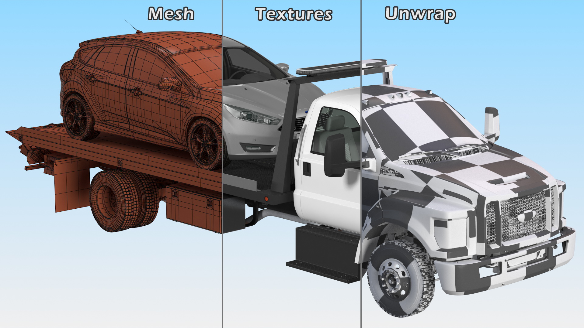 3D model Ford F650 Tow Truck with Ford Focus