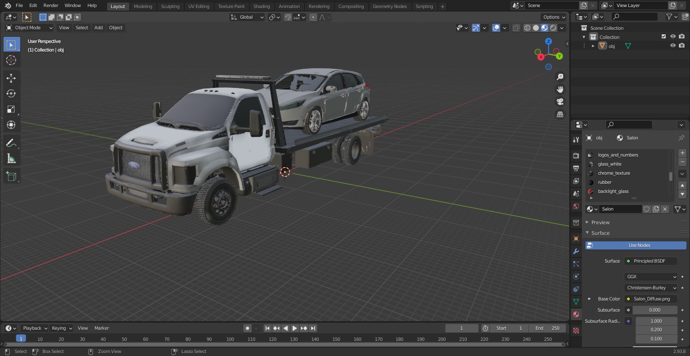 3D model Ford F650 Tow Truck with Ford Focus