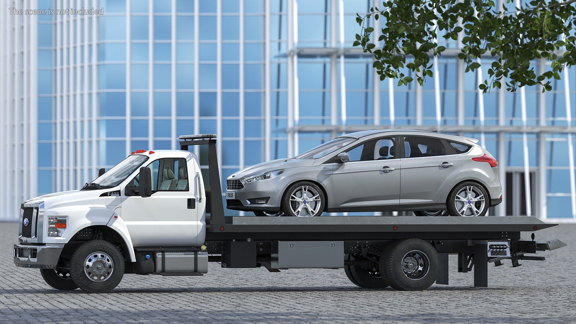 3D model Ford F650 Tow Truck with Ford Focus