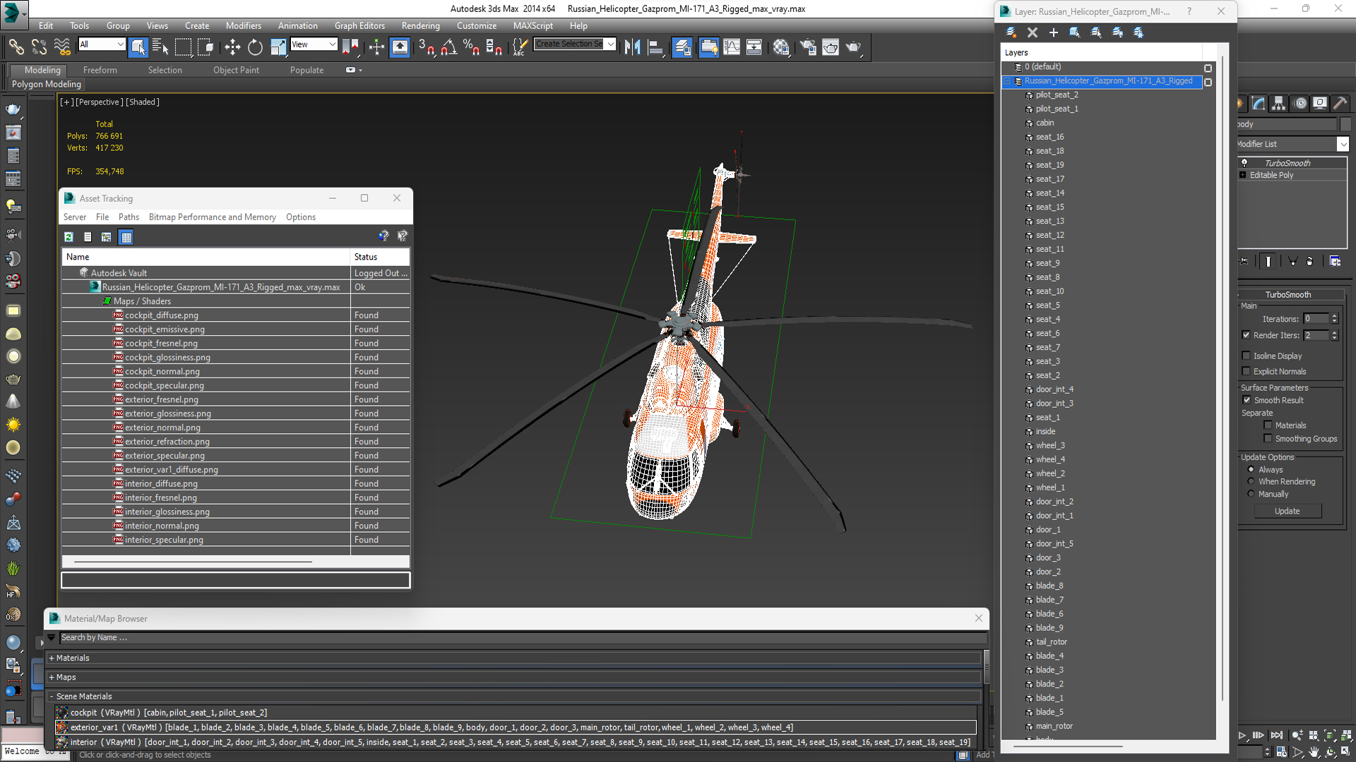 Russian Helicopter Gazprom MI-171 A3 Rigged for Cinema 4D 3D