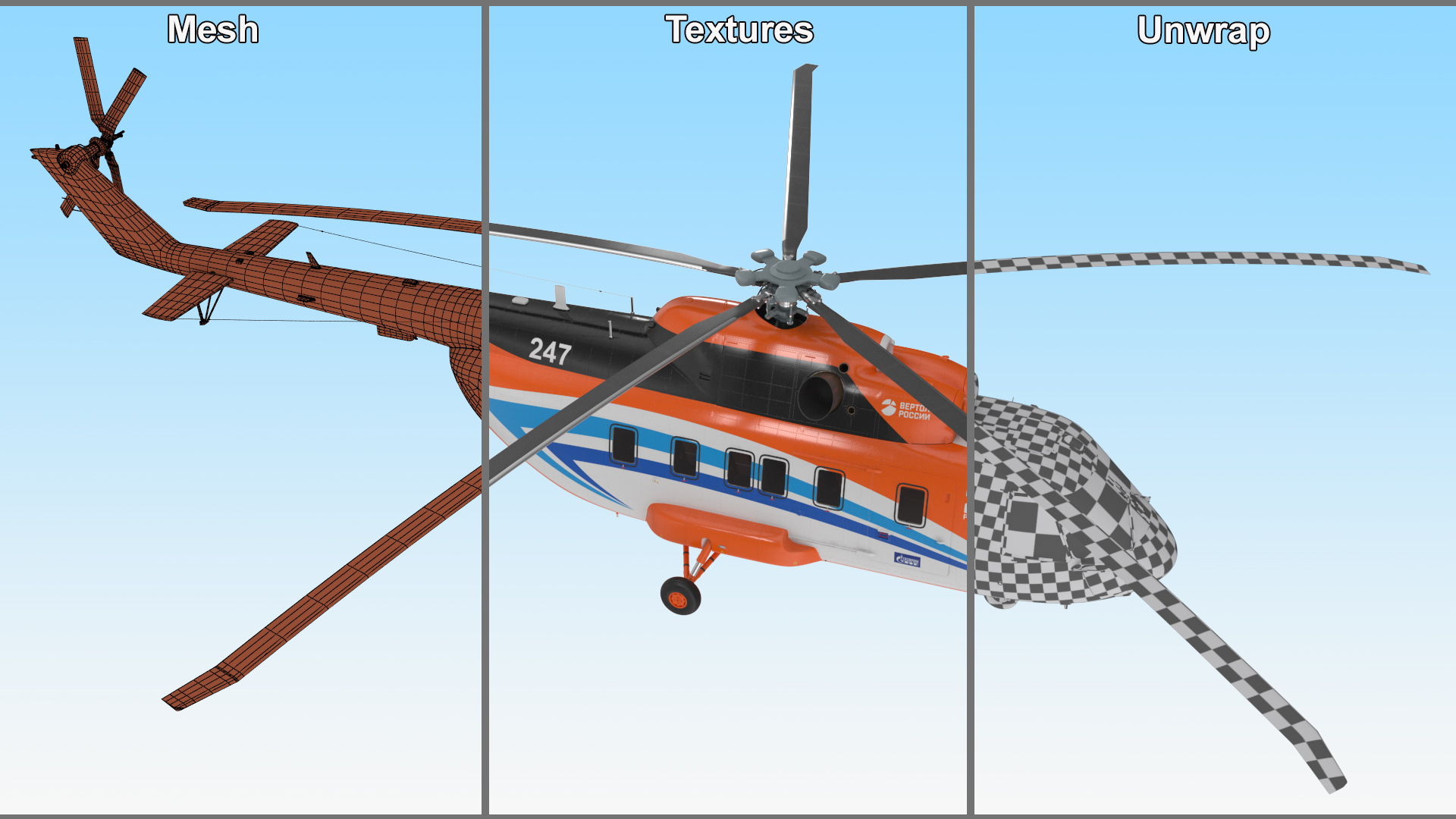 Russian Helicopter Gazprom MI-171 A3 Rigged for Cinema 4D 3D