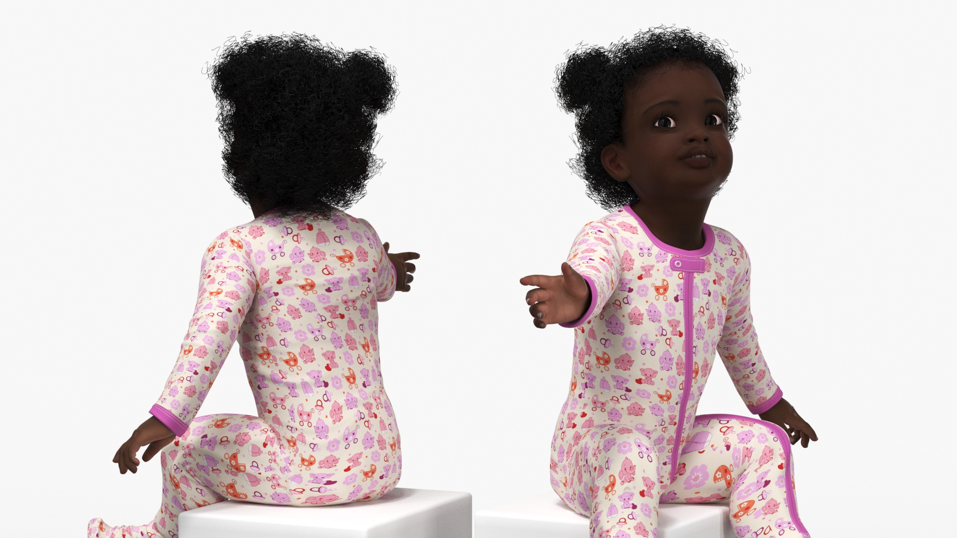 African Baby Girl Wearing Full Bodysuit Sitting 3D