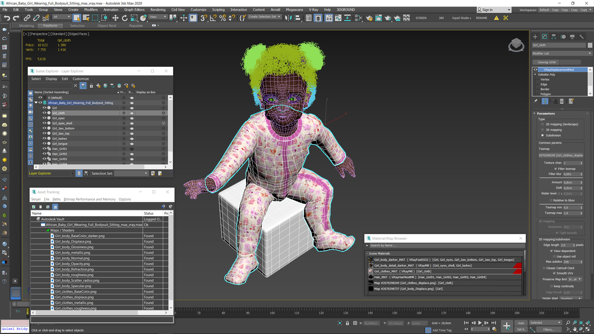African Baby Girl Wearing Full Bodysuit Sitting 3D