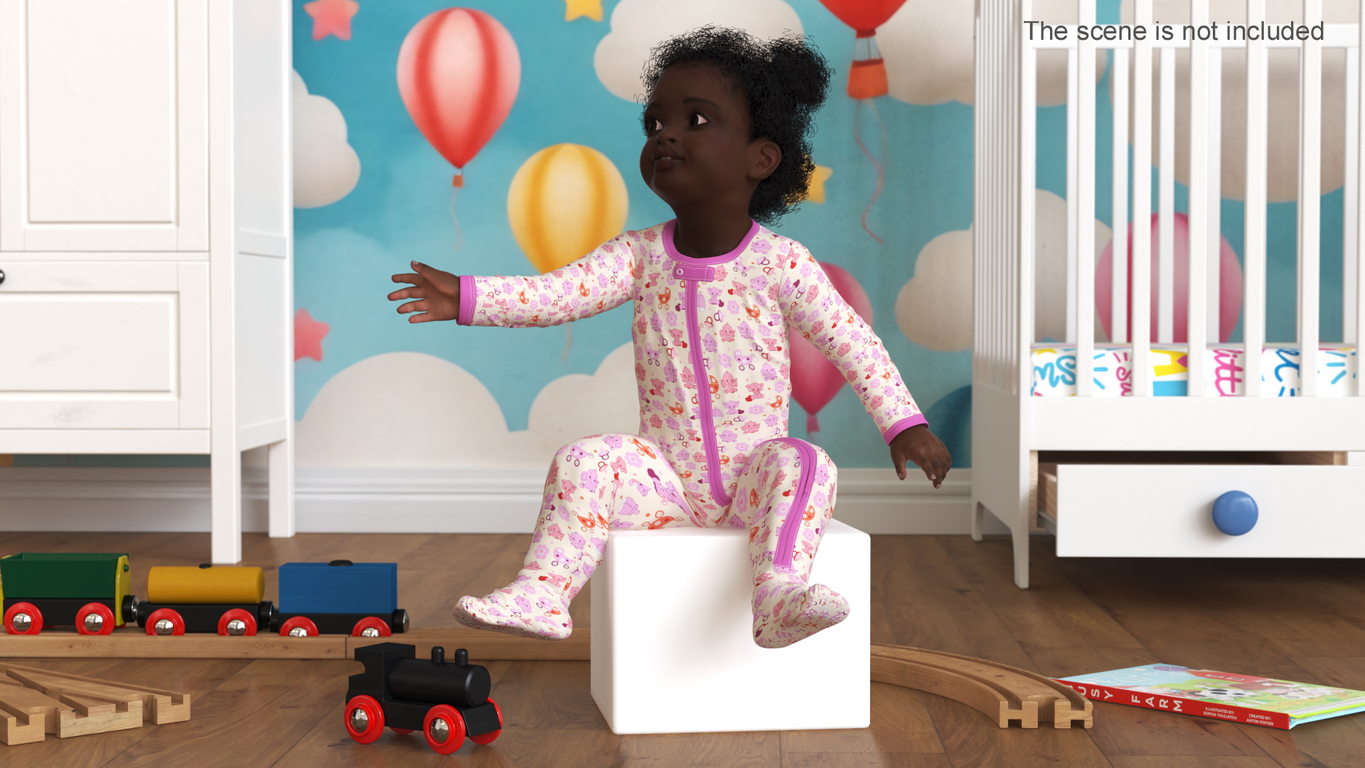 African Baby Girl Wearing Full Bodysuit Sitting 3D
