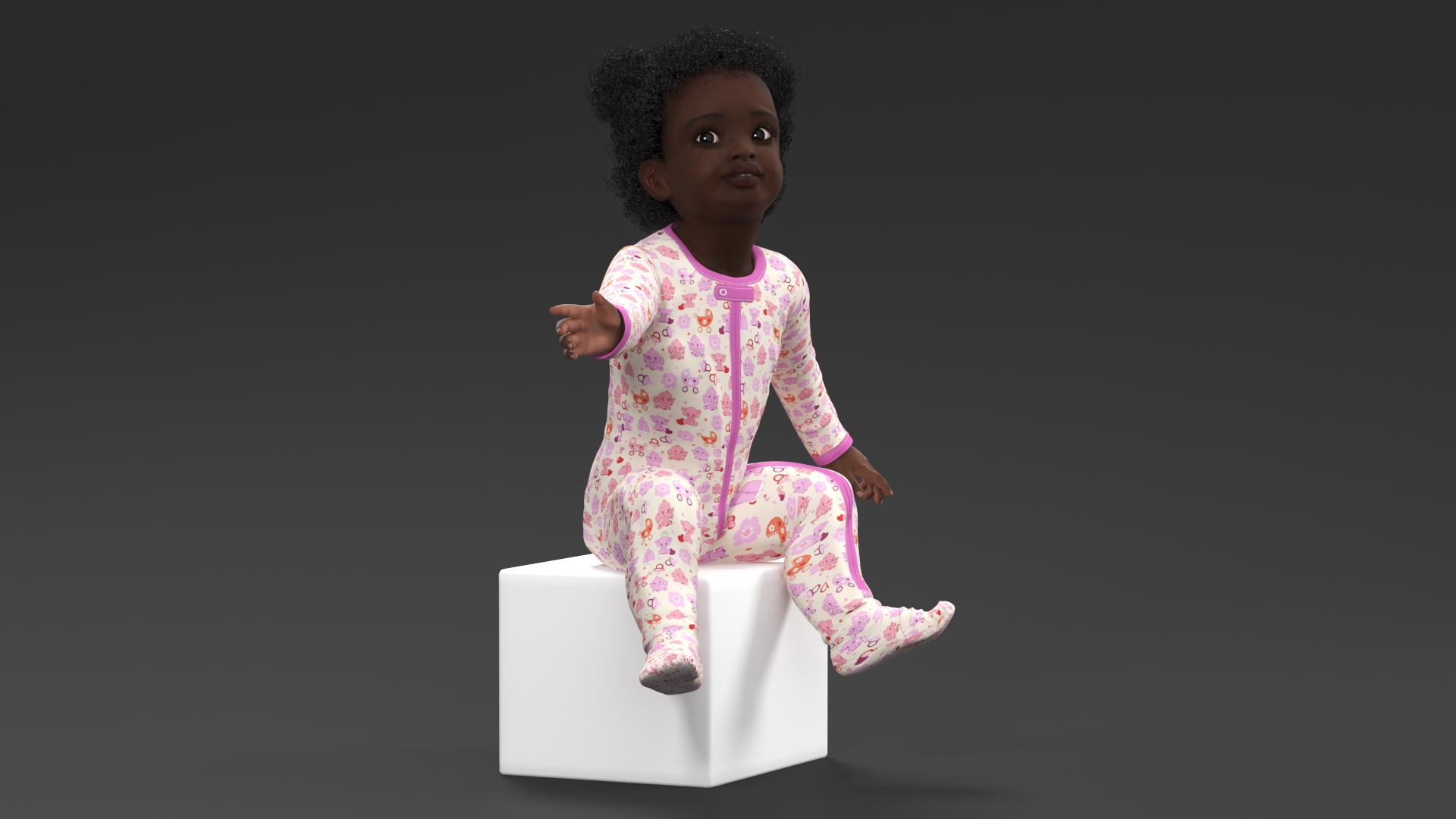 African Baby Girl Wearing Full Bodysuit Sitting 3D