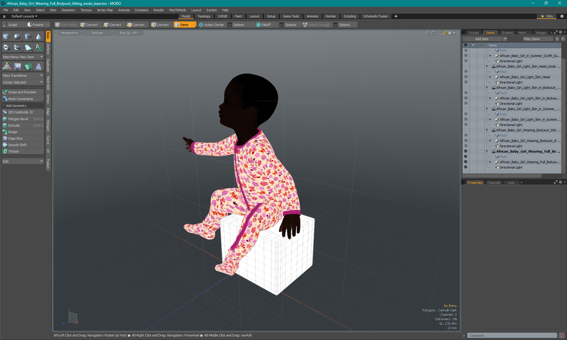 African Baby Girl Wearing Full Bodysuit Sitting 3D