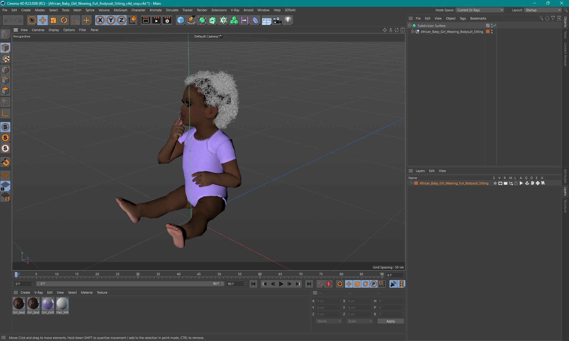 African Baby Girl Wearing Full Bodysuit Sitting 3D