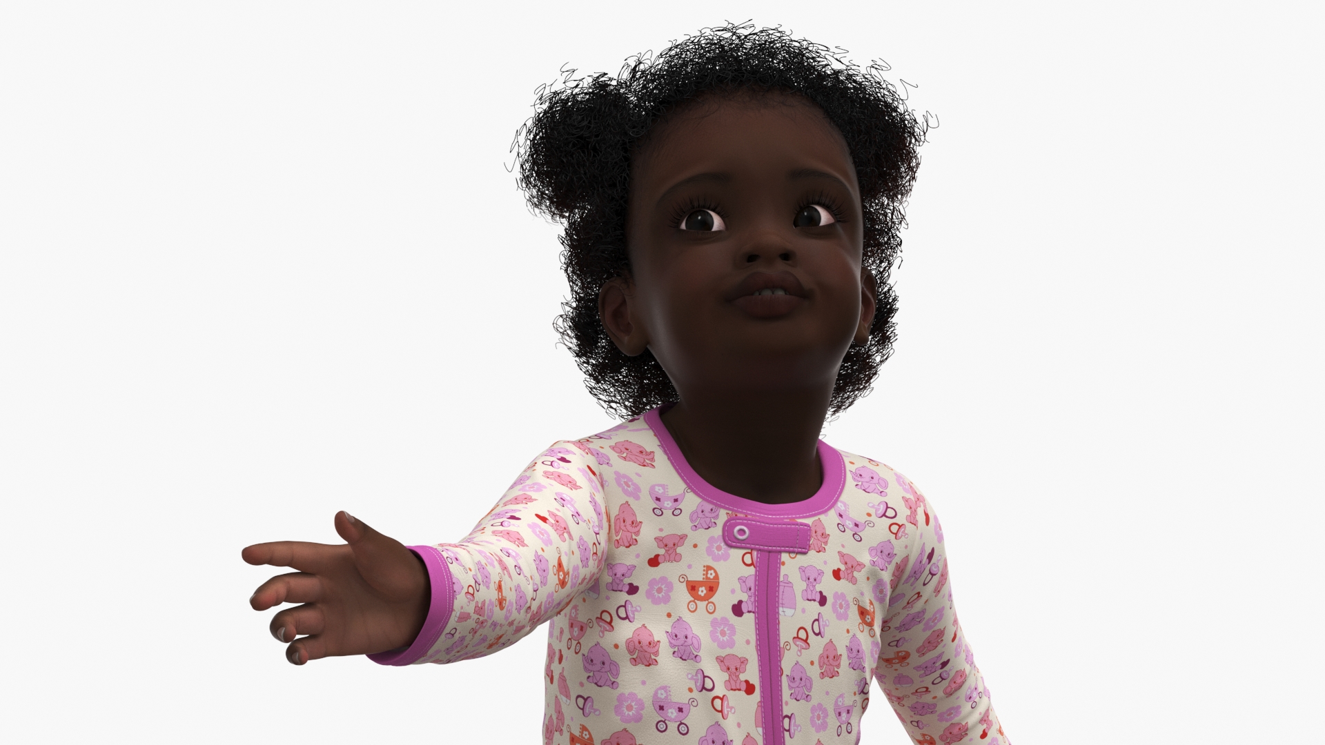 African Baby Girl Wearing Full Bodysuit Sitting 3D