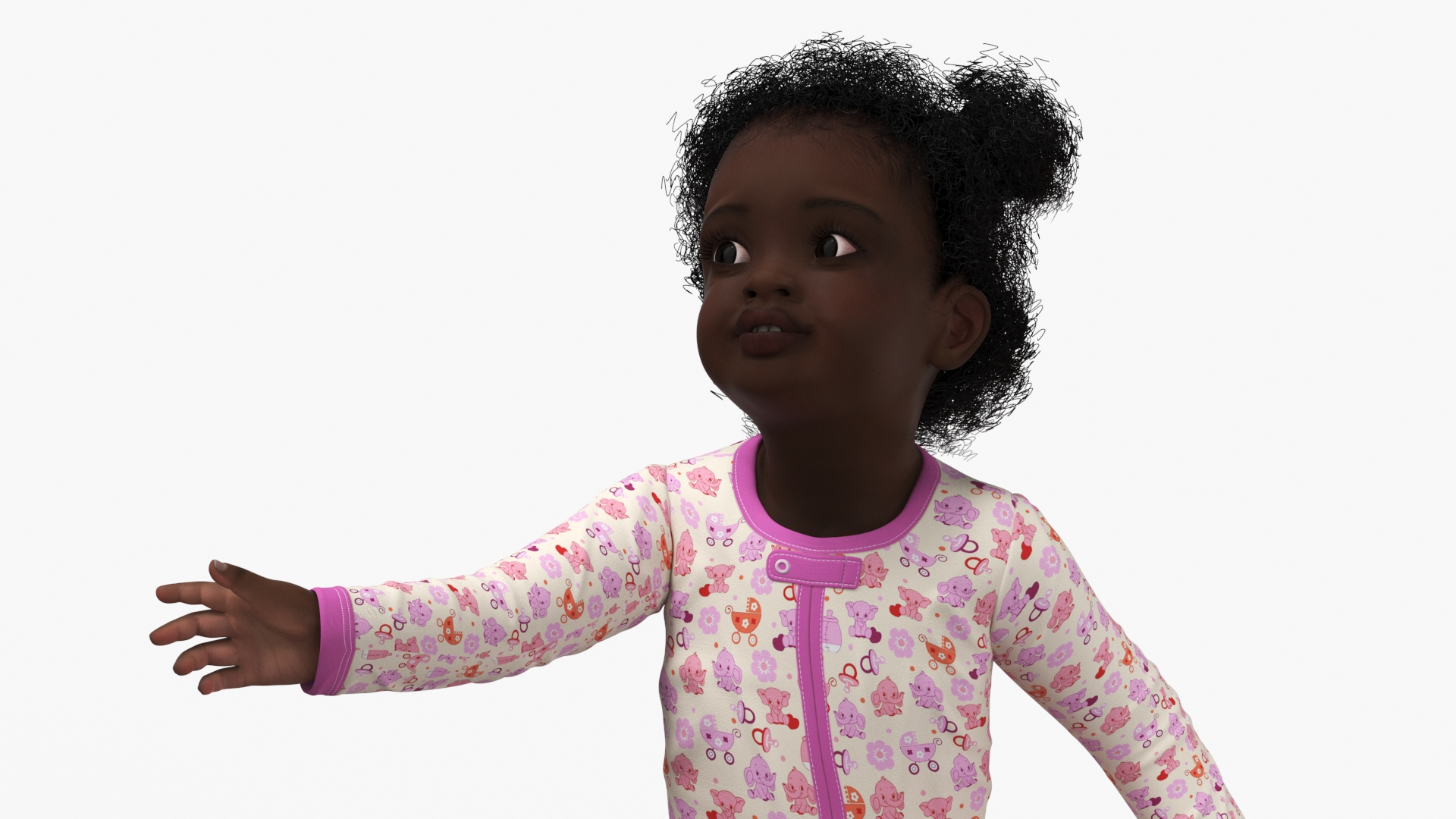 African Baby Girl Wearing Full Bodysuit Sitting 3D