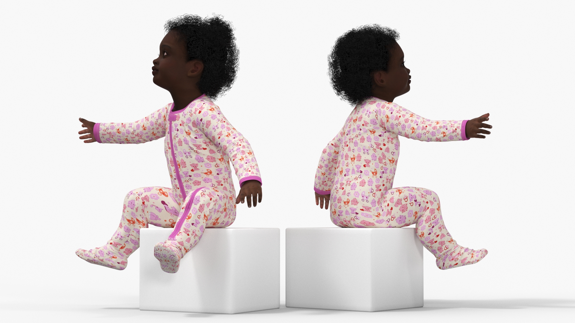 African Baby Girl Wearing Full Bodysuit Sitting 3D