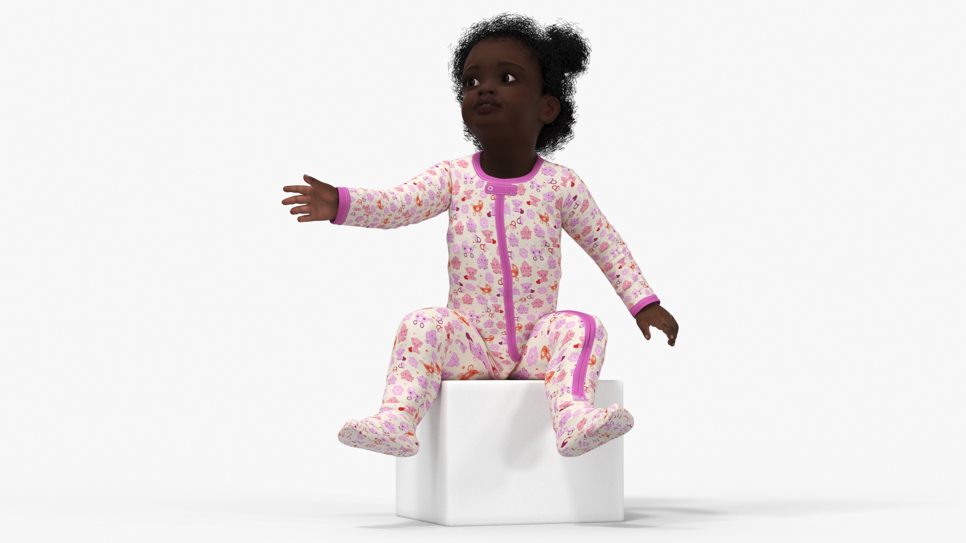African Baby Girl Wearing Full Bodysuit Sitting 3D