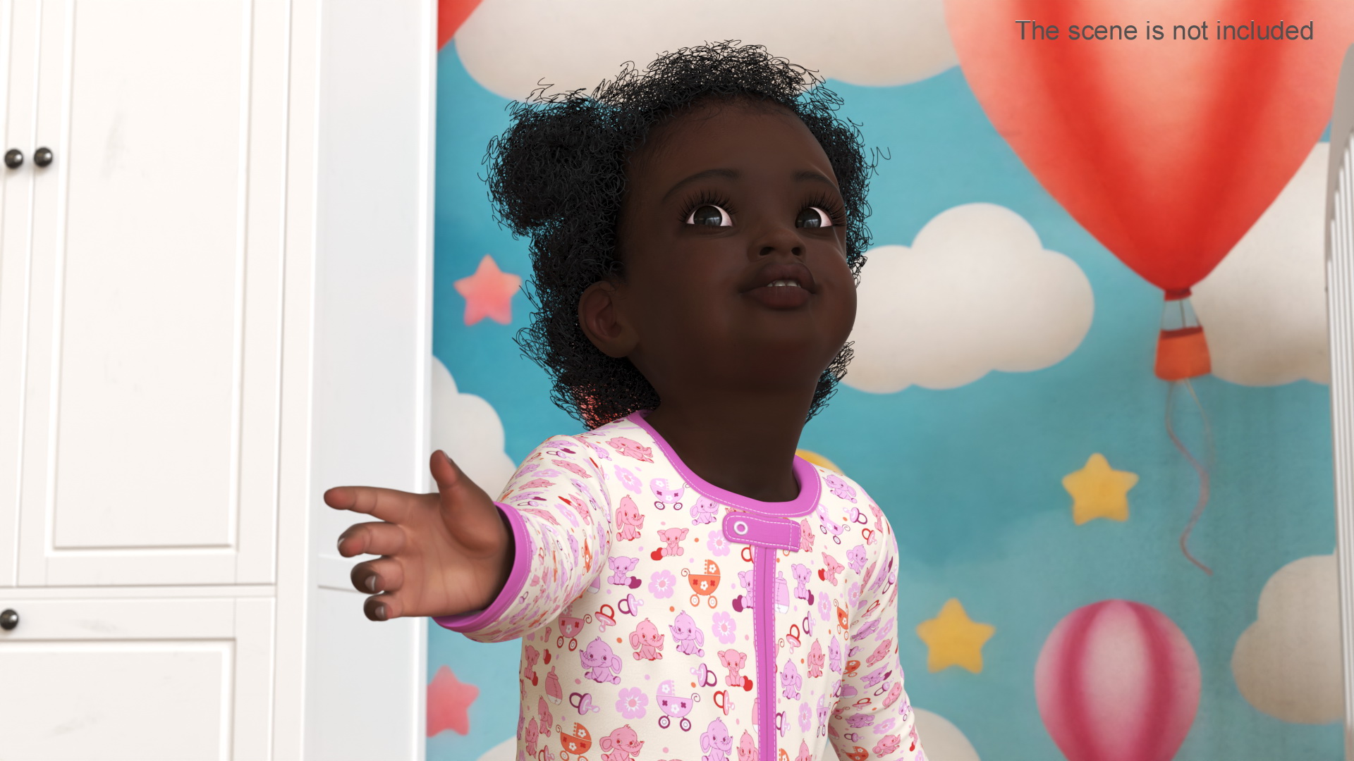 African Baby Girl Wearing Full Bodysuit Sitting 3D