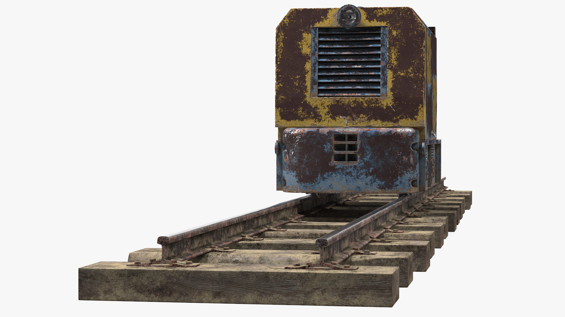 3D Mining Locomotive on Railway Section Rusted model