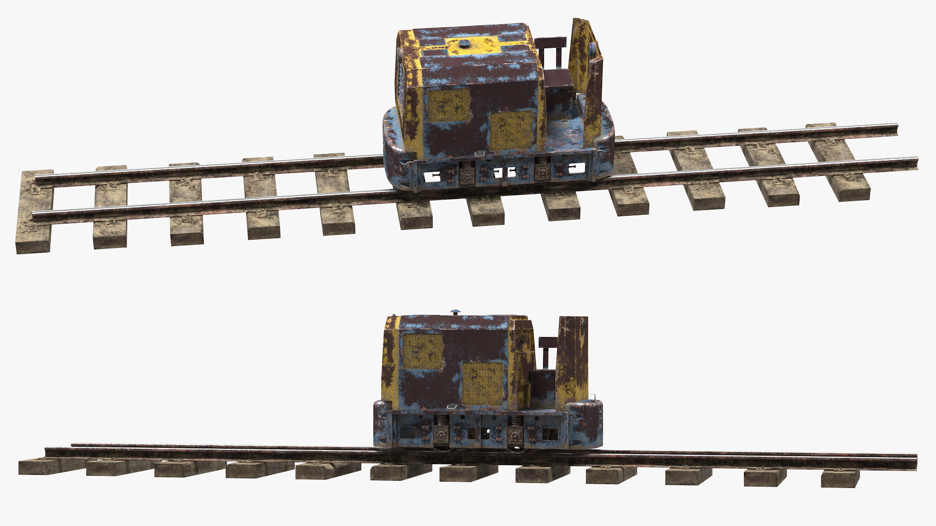 3D Mining Locomotive on Railway Section Rusted model